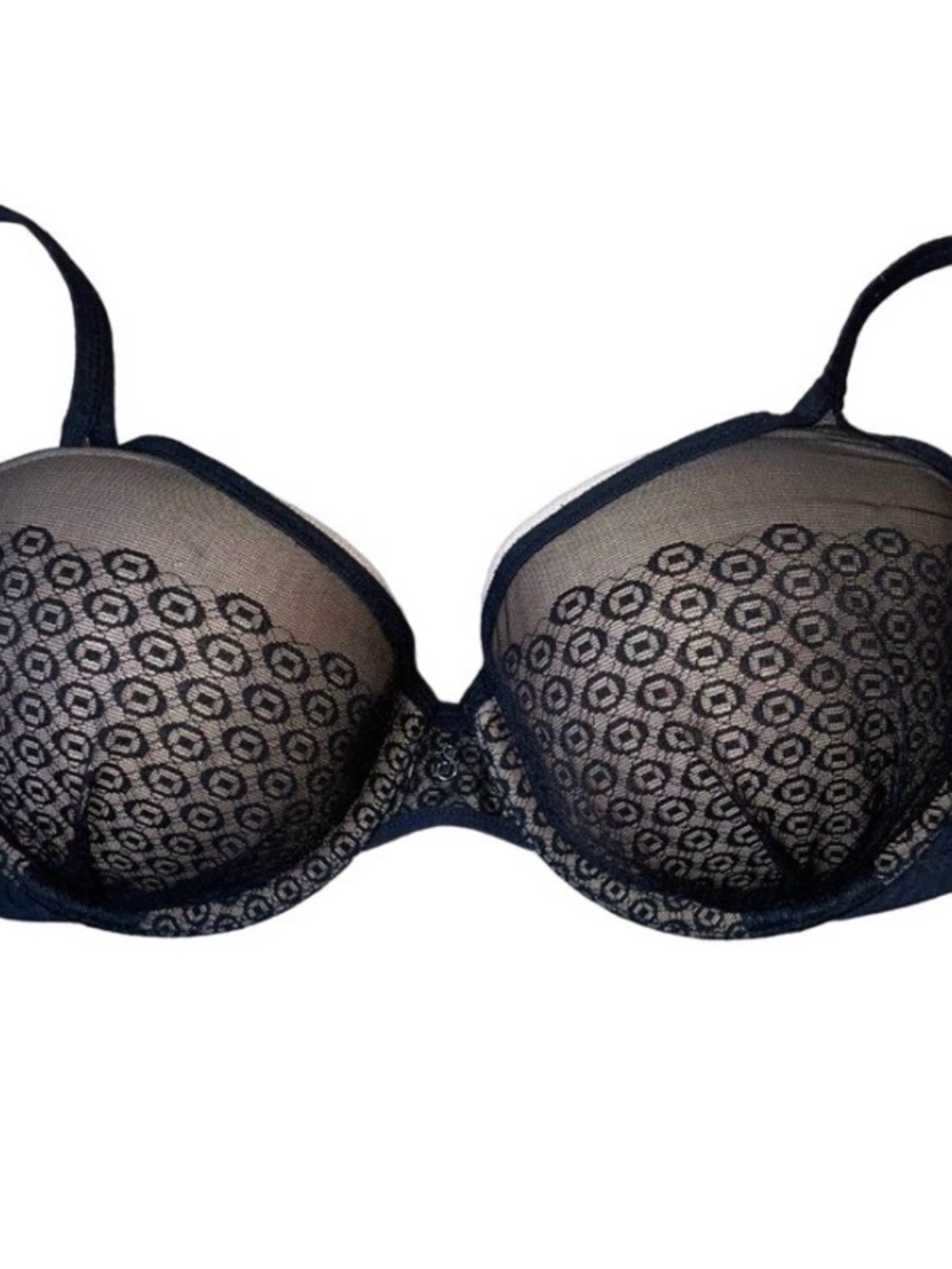 Victoria's Secret Sheer Black Lace Underwire Demi Bra 34DD padded underwire